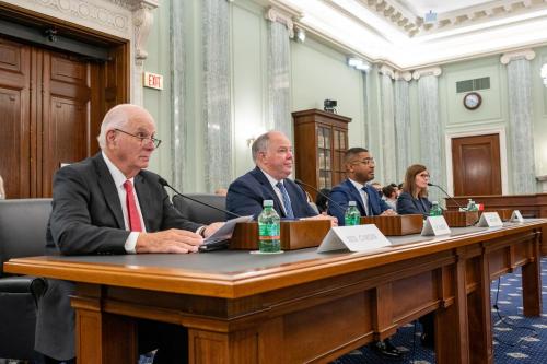 Max Vekich (second from left) testifying before the Senate Committee on Commerce, Science, and Transportation at his confirmation hearing, Washington, DC, November 2021.  