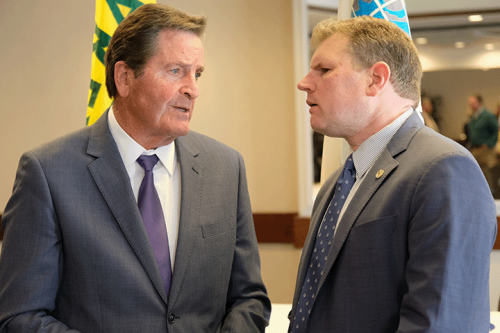 Chairman Daniel Maffei (right) speaks with Congressman John Garamendi (D-CA (left)) at the Port of Oakland October 2022.