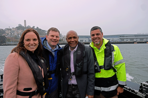 (From left to right) Elaine Forbes Executive Director, Port of San Francisco; Chairman Daniel Maffei, FMC; William “Willie” Adams, International President ILWU & Port Commissioner, Port of San Francisco; Dominic Moreno, Assistant Maritime Director, Port of San Francisco, October 2022.