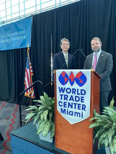 Commissioner Louis Sola (right) delivered keynote remarks on International Trade Day, Miami, FL, May 24, 2019.