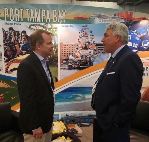 Commissioner Louis E. Sola (left) speaks with CEO and President of Port Tampa Bay, Paul Anderson (right).