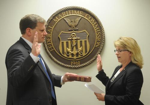 Daniel B. Maffei being sworn-in as Commissioner of the Federal Maritime Commission, June 2016.